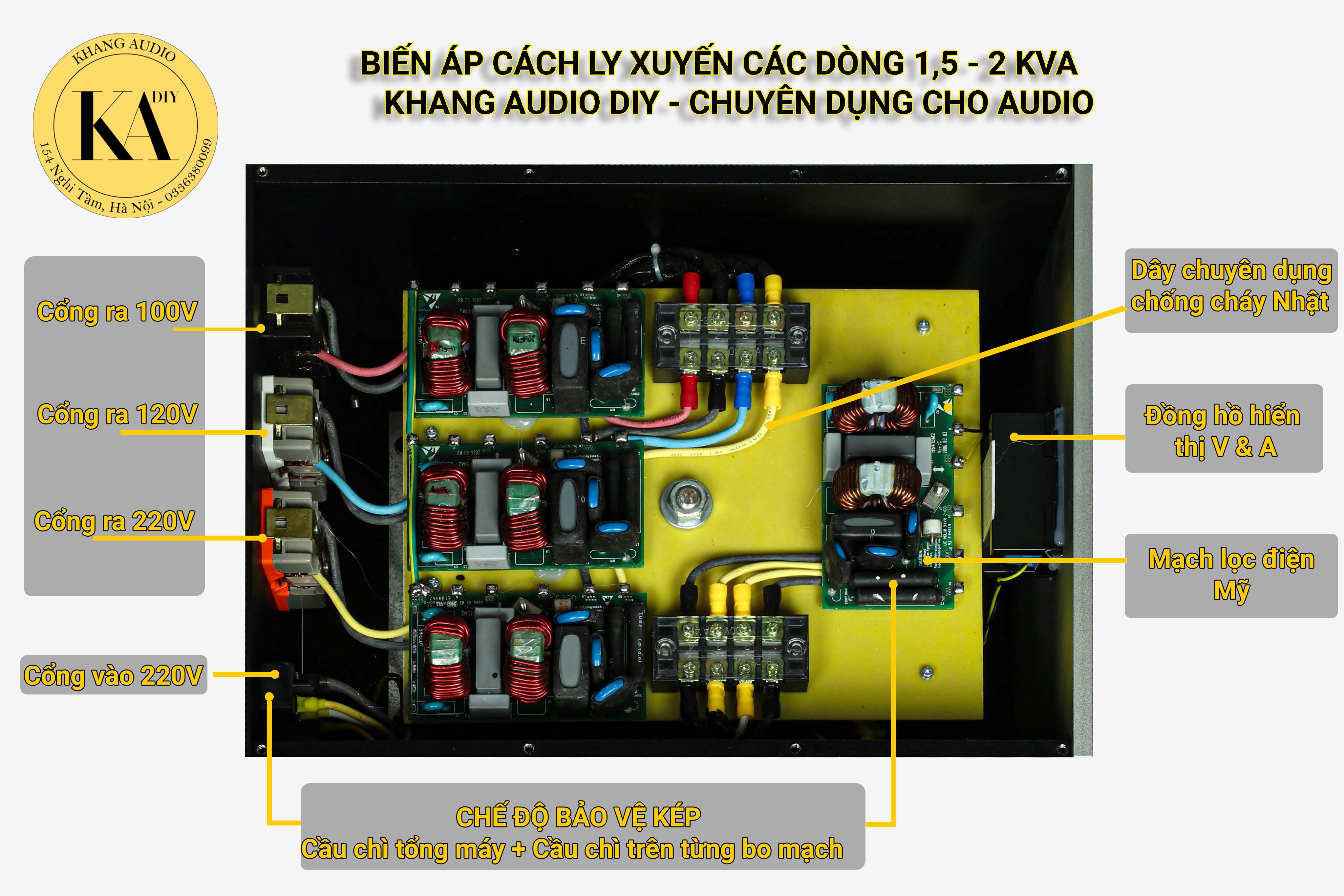 mạch điện biến áp cách ly 1.5kva Khang Audio