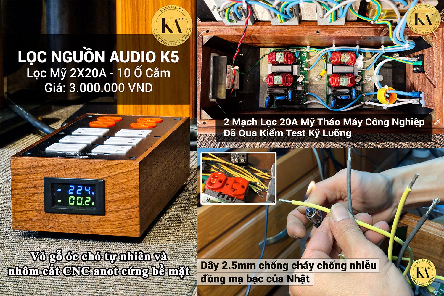 Lọc Nguồn Điện Audio K5 40A(20Ax2) 10 Ổ Cắm Khang Audio DIY