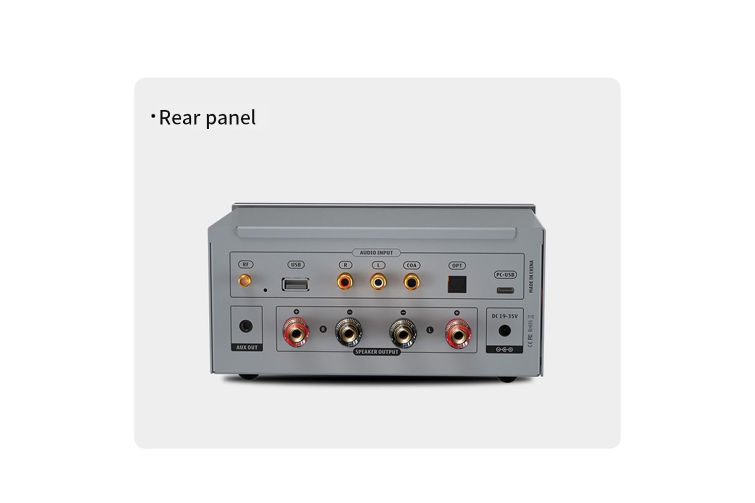 C&aacute;c cổng RCA, Optical, Coaxial, USB-C v&agrave; cọc loa ở mặt sau SUCA X10